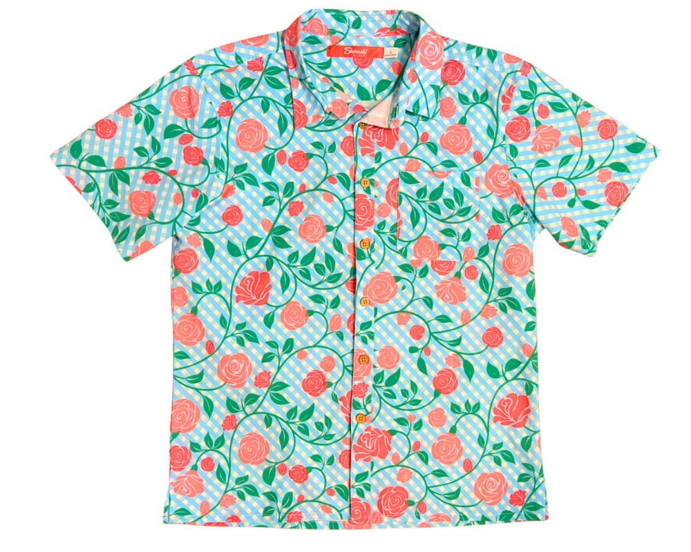 Shinesty Men's Sz L Button-Down Shirt Kentucky Fried Daily Double Derby Roses